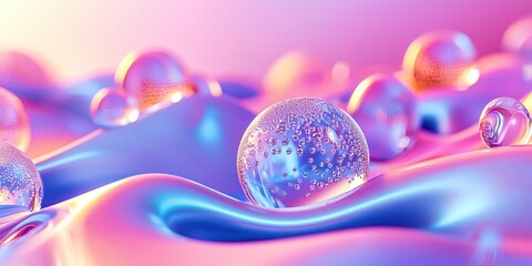 Poster - Bunch of small, clear spheres are floating on a blue background