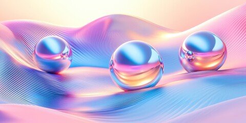 Poster - Three shiny, clear spheres are on a blue background