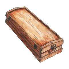 Aufkleber - The image depicts a detailed watercolor painting of a long, rectangular wooden chest with aged texture and metal clasps.