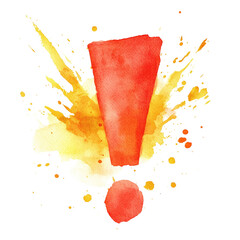 Wall Mural - a watercolor painting depicting an exclamation mark surrounded by vibrant yellow and orange paint sp