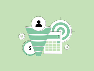 Wall Mural - cost per lead - sales funnel, target, dollar sign, and calculator. digital marketing, lead generatio