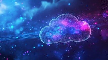 Digital cloud data network, futuristic backdrop, tech concept