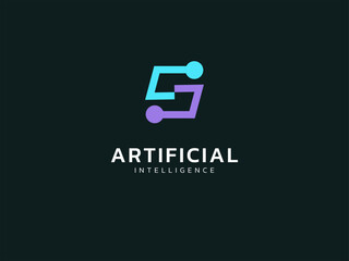 Wall Mural - artificial intelligence with letter s connected circuit board lines technology analysis logo vector 