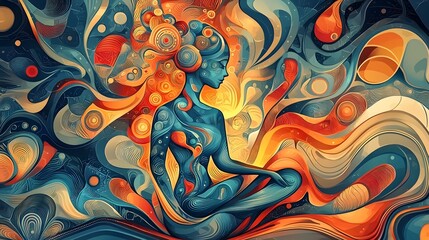 Leinwandbilder - Harmonious and Serene Watercolor Artwork Depicting a Peaceful Female Figure Enveloped in a Warm Nature Inspired Color Palette Evoking a Sense of Tranquility and Mindfulness