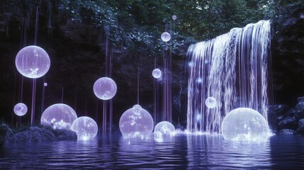 flowing digital waterfall effect, vertical binary sequences, azure technological atmosphere, floatin