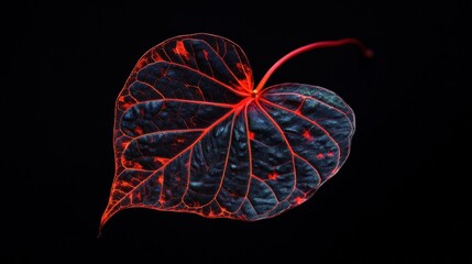 Sticker - Red Veined Leaf Against Black Background