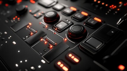 Canvas Print - Close-up of a Futuristic Control Panel with Glowing Red Lights