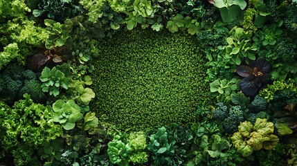 Wall Mural - Vibrant Green Wall Adorned with a Diverse Array of Fresh Vegetables Including Leafy Greens Root Vegetables and Colorful Produce Creating a Lush and Inviting Culinary Garden Atmosphere