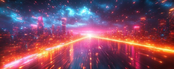 Futuristic Digital Background for Network and Technology Design with Neon Colors and Abstract Patterns