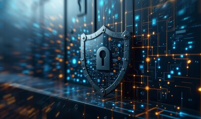 Wall Mural - secure technology. cyber security. cybersecurity, protect data. lock icon and internet security tech