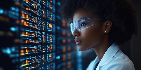 scientist examines digital data.