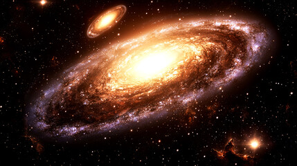 Wall Mural - Cosmic Spiral Galaxy: A breathtaking view into the depths of space, showcasing the swirling arms of a spiral galaxy against a backdrop of distant stars and nebulae.