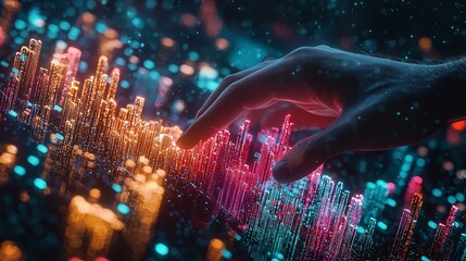 A Hand of a Businessman Pointing to a Data Histogram