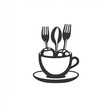 © lestari - Cafe logo design, cutlery in coffee cup, abstract graphic, simple icon for restaurant