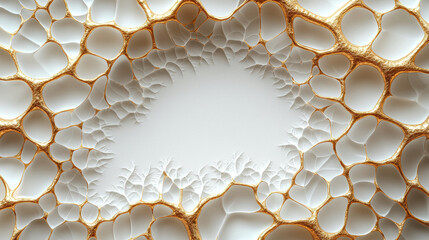Aufkleber - Intricate golden structure with organic shapes on white background, resembling natural pattern. This design evokes sense of elegance and complexity