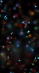 Wall Mural - colorful blurred star shapes on loop dark black vertical background.