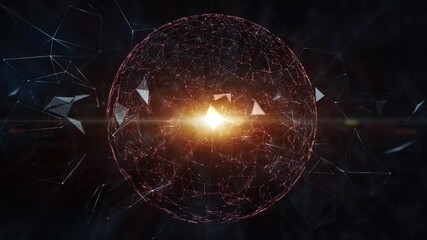 Wall Mural - loop dark red digital tech sphere rotation on futuristic technology background.