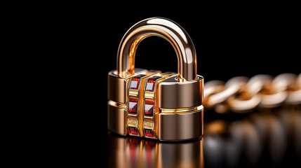 Aufkleber - conceptual digital lock symbolizing security features, showcasing shiny gold padlock with intricate details and chain. This evokes sense of protection and safety