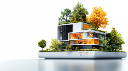 Aufkleber - modern smart city building design featuring greenery and innovative architecture, showcasing blend of nature and technology
