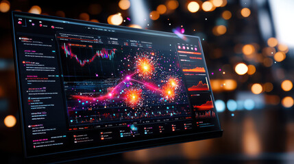 Leinwandbilder - cybersecurity dashboard displaying real time analytics with vibrant visualizations and data patterns. colorful graphics represent data trends and security metrics