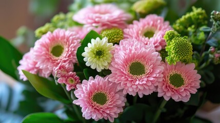 Poster - Pink and Green Flowers in Vase