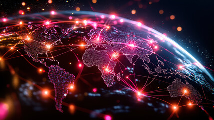 Leinwandbilder - digital representation of global network with interconnected nodes, showcasing data flow and cybersecurity themes. vibrant colors and lights create dynamic atmosphere