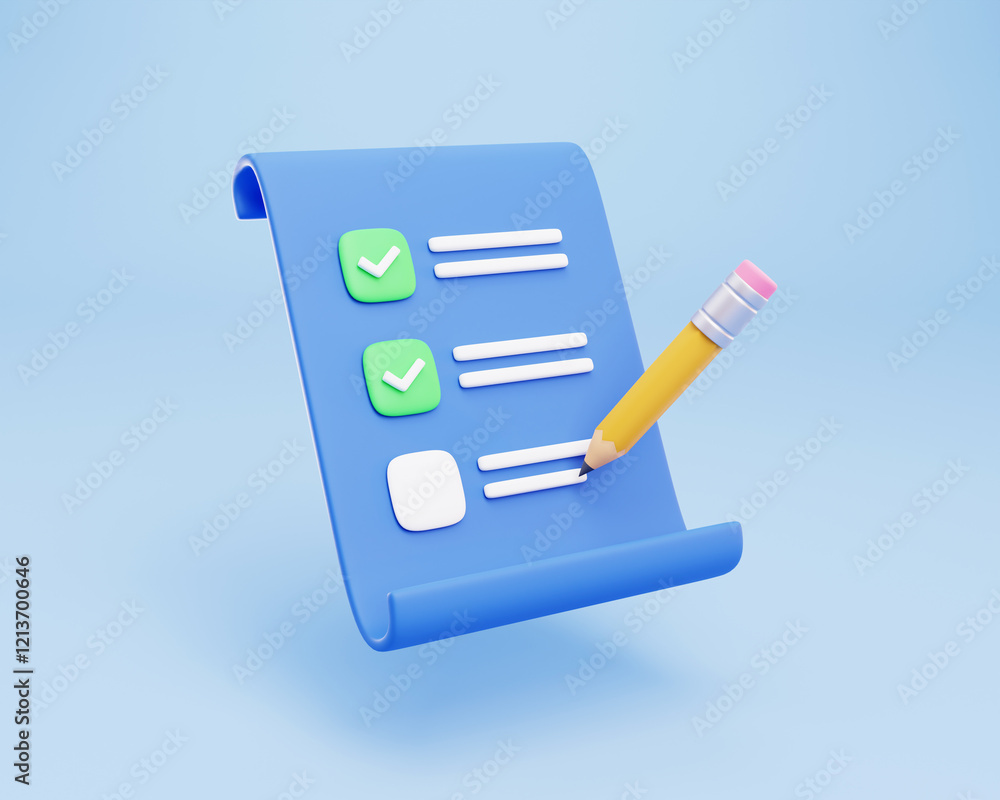 3D paper clipboard task management to do check list with pencil, pencil ...