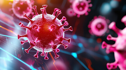 Fototapete - detailed illustration of virus, showcasing its structure and features vibrant colors. image highlights complexity and intricacy of viral particles, emphasizing their significance health and