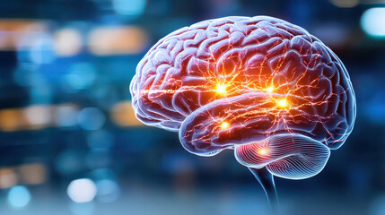 Poster - detailed X ray of human brain showcasing visible neural pathways and activity, illustrating complexity of brain functions and connections