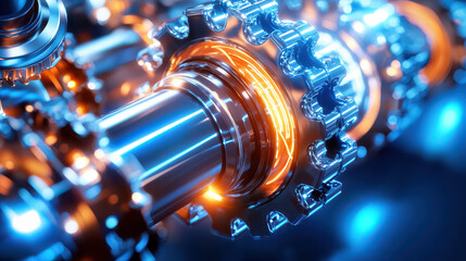 Aufkleber - High tech gears with glowing elements showcase modern engineering and design. intricate details highlight beauty of mechanical components in futuristic setting