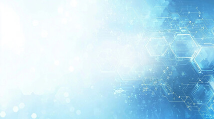 Abstract blue technology background with hexagons and bokeh.