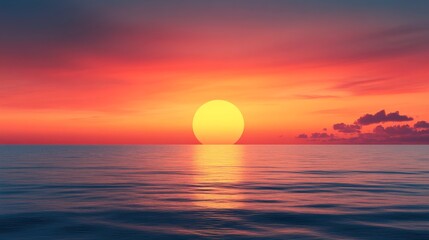 Wall Mural - Golden Sunset Over the Ocean: A breathtaking scene of a fiery sunset casting golden hues across the tranquil ocean, as the sun dips below the horizon, creating a stunning spectacle of light and color.