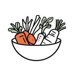 Canvas Print - Carrots and daikon in a bowl, isolated, simple design, food illustration