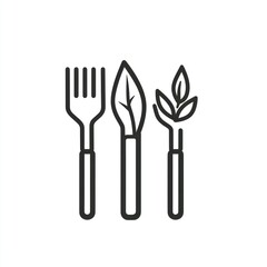 Canvas Print - Utensils and plant icon for eco food in flat design with simple background for nutrition projects