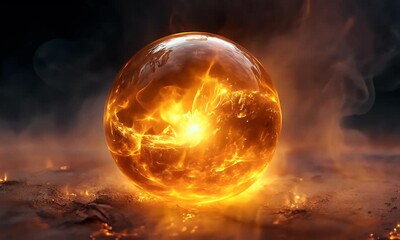 Wall Mural - A glowing orb of fire surrounded by smoky textures, creating an ethereal and mystical atmosphere.