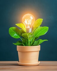 Aufkleber - Illuminating Nature A Plant with a Light Bulb