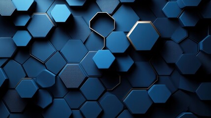Wall Mural - minimalist blue background with repeating hexagons for design, banner template. white space in the c