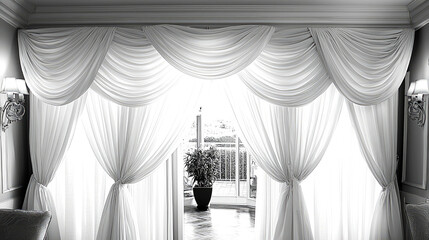 Canvas Print - Elegant White Curtains Drapes in Luxury Home Interior Design