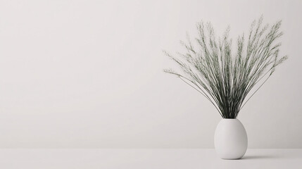 Wall Mural - minimalist white vase with green plant on white background  minimalist home decor neutral colors modern interior design