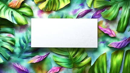 Wall Mural - White Blank Space Surrounded by Vibrant Tropical Leaves