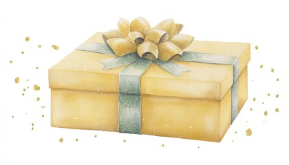 A beautifully wrapped yellow gift box adorned with a green ribbon and bow, set against a minimalistic background