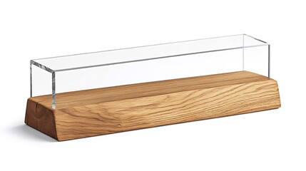 Wooden and glass display case on white background
