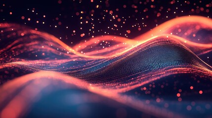 Wall Mural - abstract red and blue digital wave with particles.
