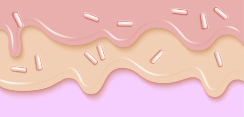 Wall Mural - candy drip pattern with melted glaze flowing on pastel background and scattered sprinkles. sweet des
