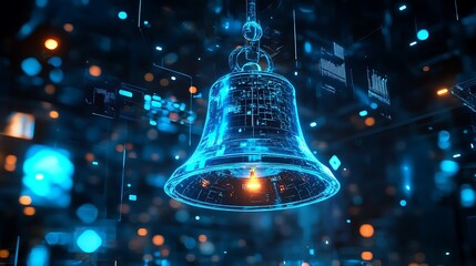 Digital Bell: Network Alert, Cybersecurity Notification, Data Security, System Warning,  Digital Transformation