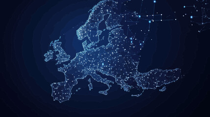 Wall Mural - polygonal europe map with vector mesh spheres and thin line overlay, digital blues concept illustrat