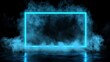 © Thirakun - Dark smoky room with floating neon blue rectangular frame and dramatic liquid reflection below