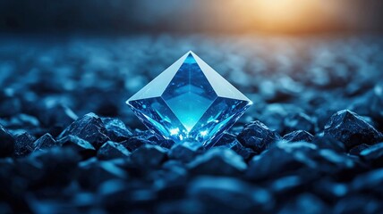 Wall Mural - solar energy concepts. shiny blue crystal pyramid on textured surface.