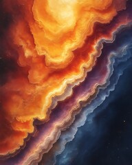 Wall Mural - Abstract fiery orange and blue nebula swirls.