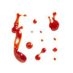 Wall Mural - A dynamic splash of vibrant red ketchup isolated on a white background, highlighting the fluid texture and playful motion for creative food or advertising designs